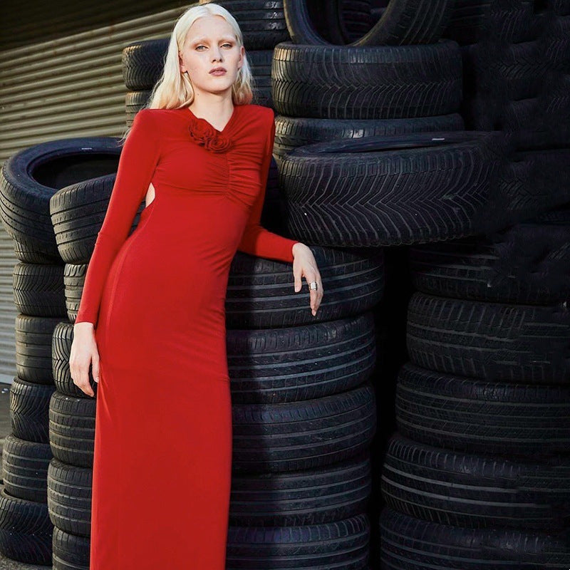 Damen Elegantes langes Wickelkleid mit Rüschendetails EB