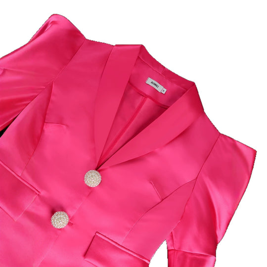 Damen Elegantes Blazer-Kleid mit Puffärmeln und Glitzerknöpfen EB