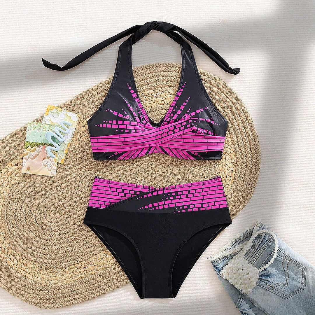 Damen Triangel-Bikini mit modischem Schnitt und graphischem Design EB