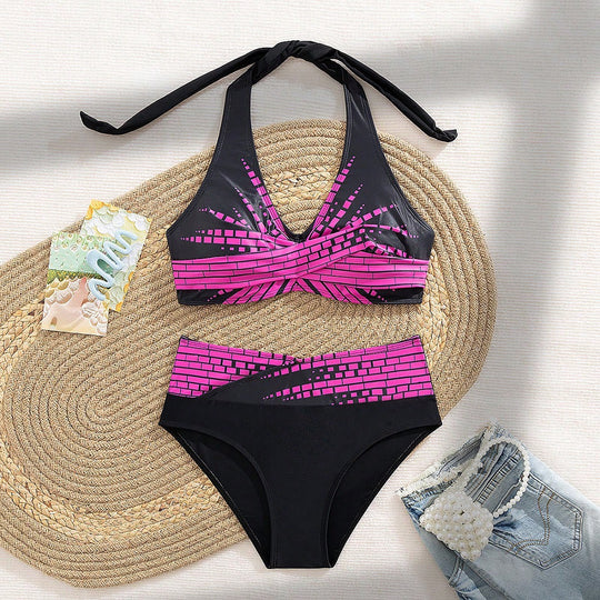 Damen Triangel-Bikini mit modischem Schnitt und graphischem Design EB