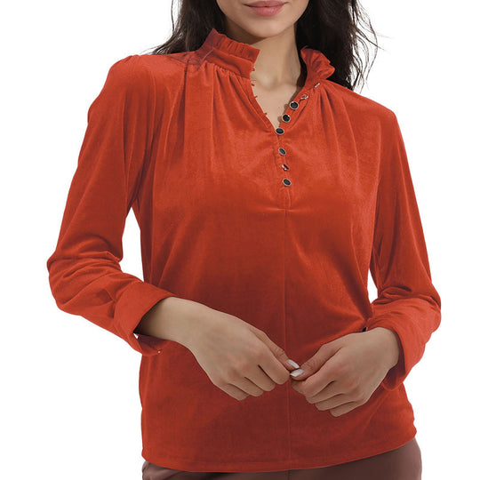 Damen Elegantes Oberteil mit Rüschendetails und Knopfverschluss EB