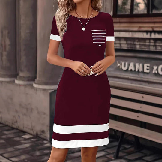 Damen Freizeitkleid mit modischem Streifendesign und praktischer Brusttasche EB