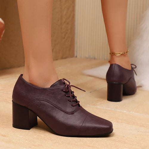 Damen High-Top Schnürschuhe mit elegantem Blockabsatz und modernem Design EB