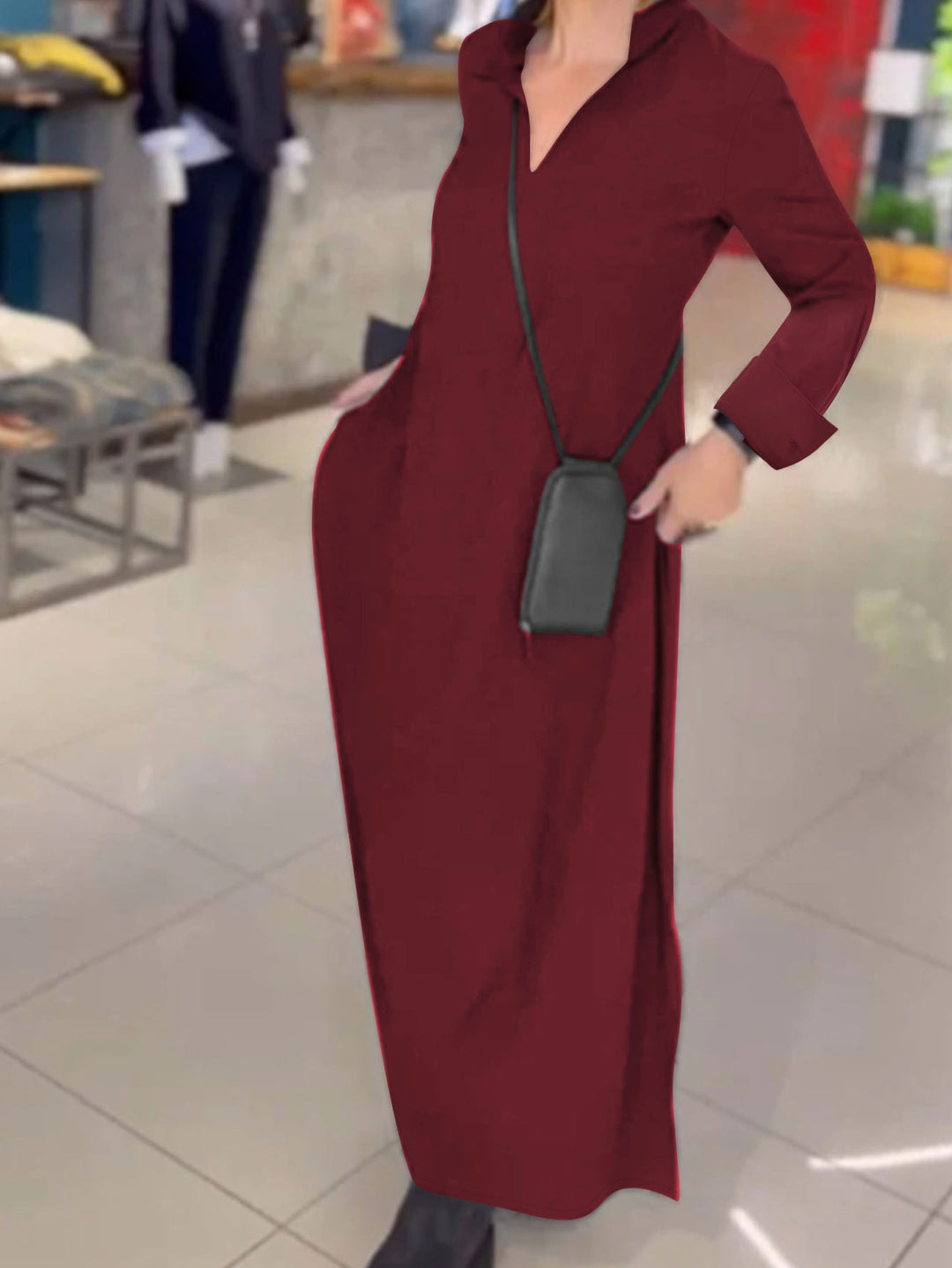 Damen Maxikleid mit praktischem V-Ausschnitt und Taschen EB