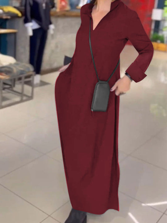 Damen Maxikleid mit praktischem V-Ausschnitt und Taschen EB