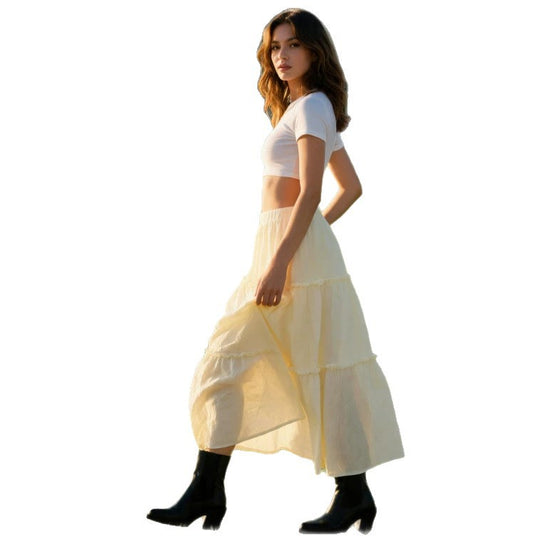 Damen Luftiger Stufenrock mit elastischem Bund und transparenter Chiffon‑Optik EB