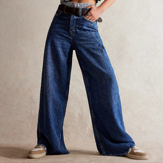 Damen Weite Jeans-Hose mit hohem Bund EB