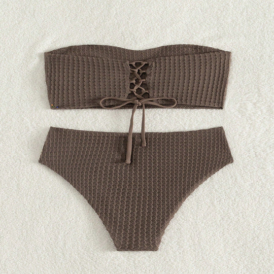 Damen Bandeau-Bikini mit lässiger Schnürung und hohem Bund EB