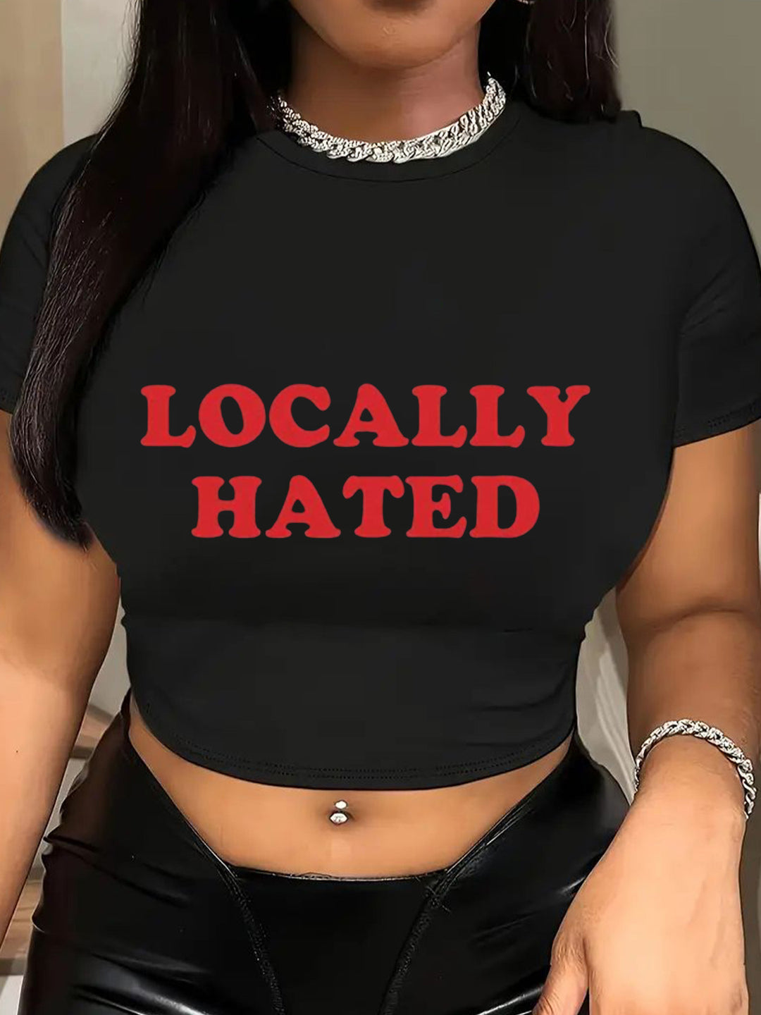 Damen Crop-T-Shirt mit fröhlichem Kirschmotiv EB