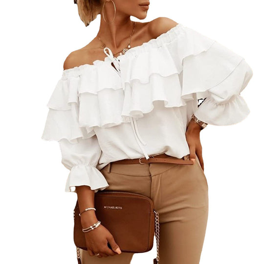 Damen Off-Shoulder Bluse mit Rüschendesign EB