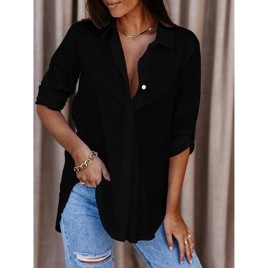 Damen vielseitige langärmlige Knopf-bluse EB