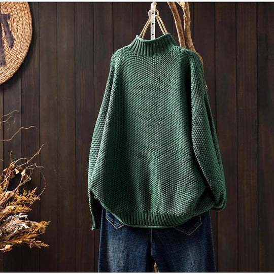 Damen Oversized Strickpullover mit hohem Kragen EB