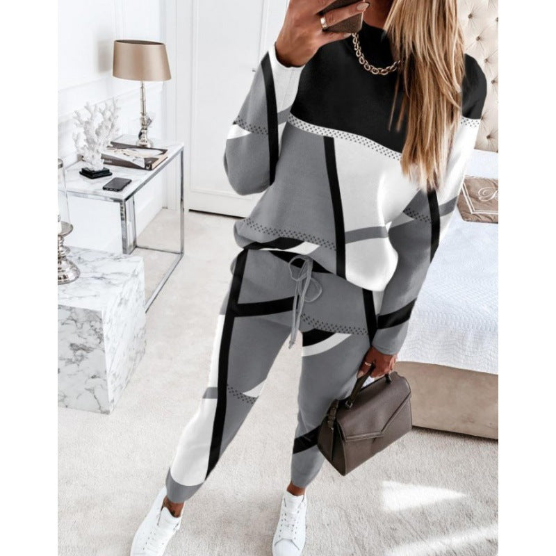 Damen trendy Sweatanzug mit grafischem Muster EB