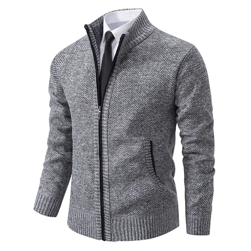 Herren elegante Strickjacke mit hohem Kragen und praktischem Reißverschluss EB