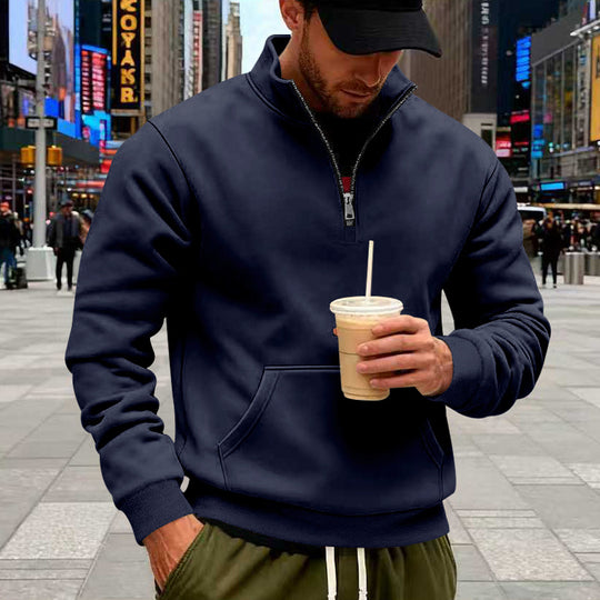 Herren nan Halbzip-Sweatshirt mit Kängurutasche, elastischen Rippbündchen und hohem Stehkragen EB