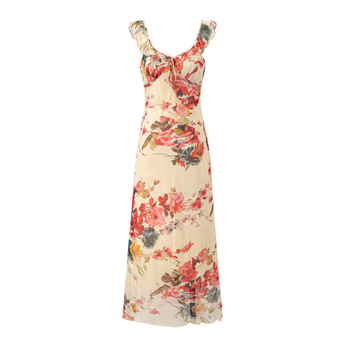 Damen Maxikleid mit zarten Rüschen und floralem Muster EB