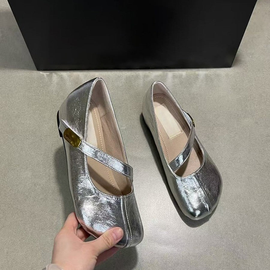 Damen elegante Ballerina-Pumps mit modischem Riemchen und dekorativer Schnalle EB