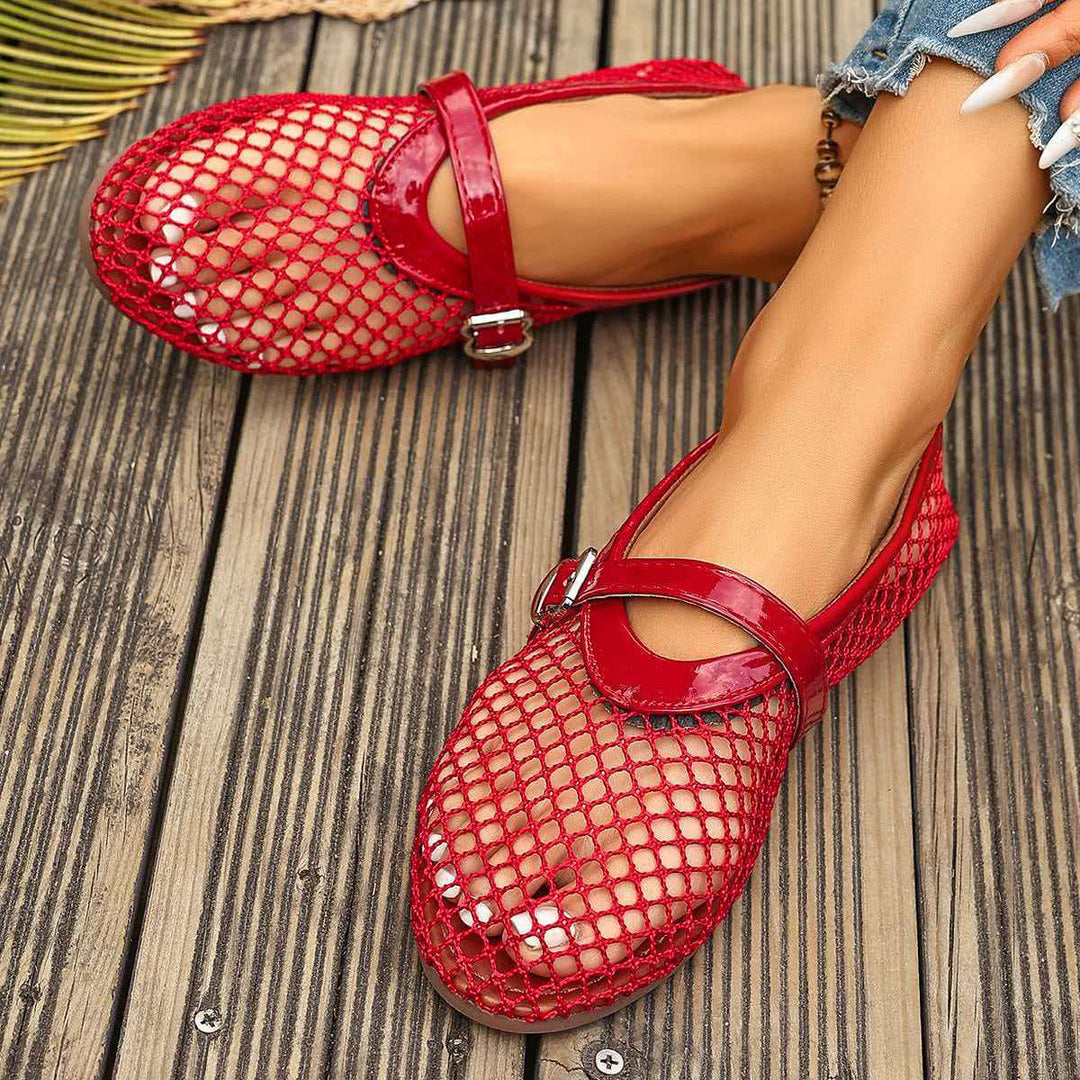 Damen elegante Freizeitschuhe mit Netzdesign und verstellbarem Riemen EB