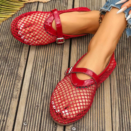 Damen elegante Freizeitschuhe mit Netzdesign und verstellbarem Riemen EB