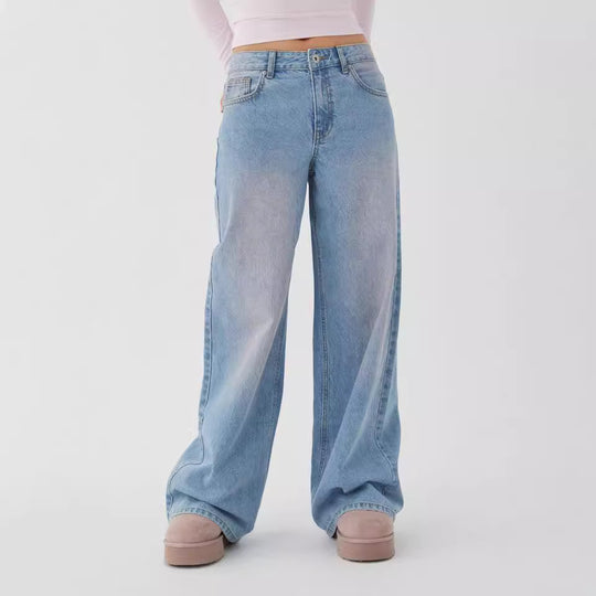 Damen Modische Weitjeans mit hohem Bund und vielseitigem Schnitt EB