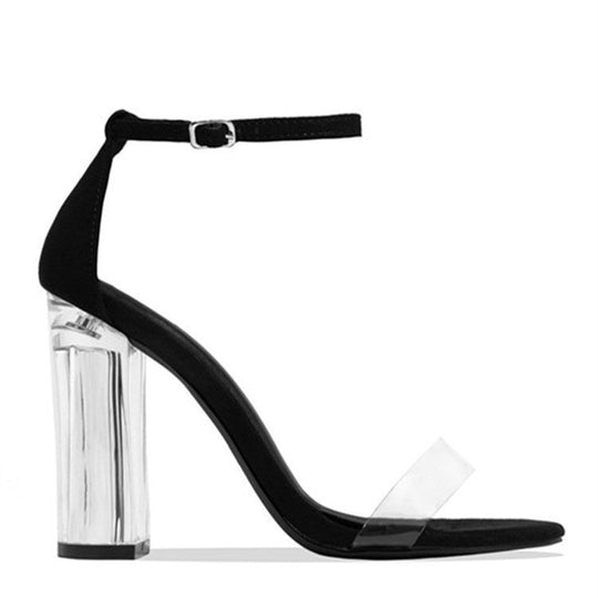 Damen elegante High Heel Sandalen mit transparentem Blockabsatz EB