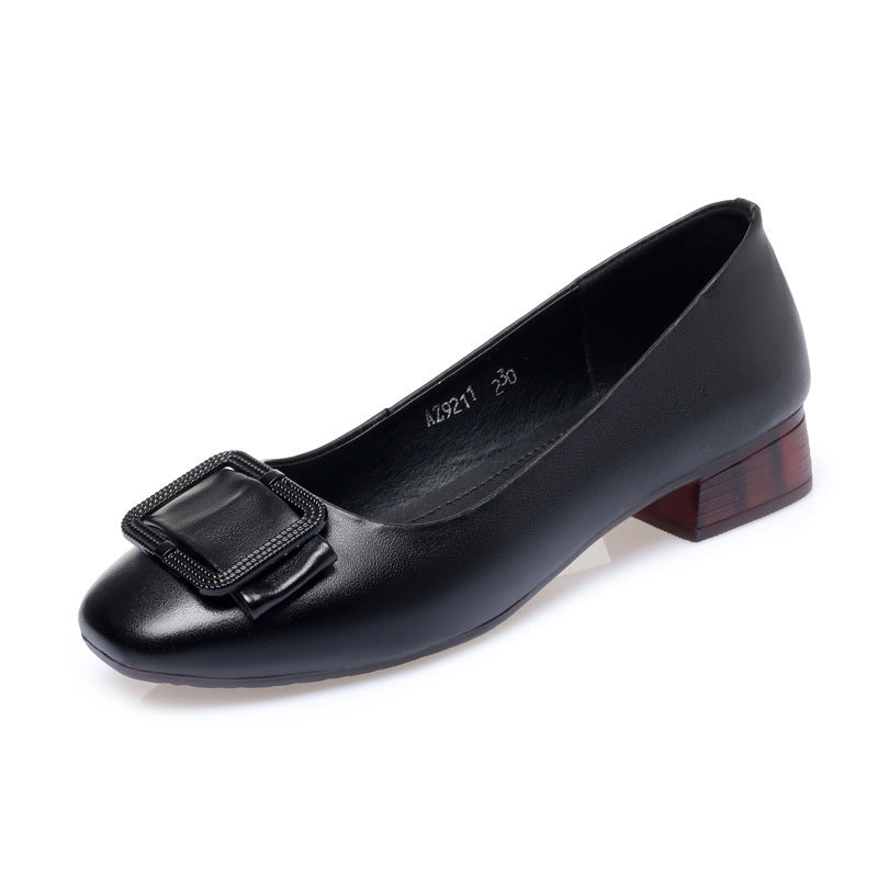 Damen elegante Ballerinas mit modischem Schnallen-Detail und bequemem Blockabsatz EB