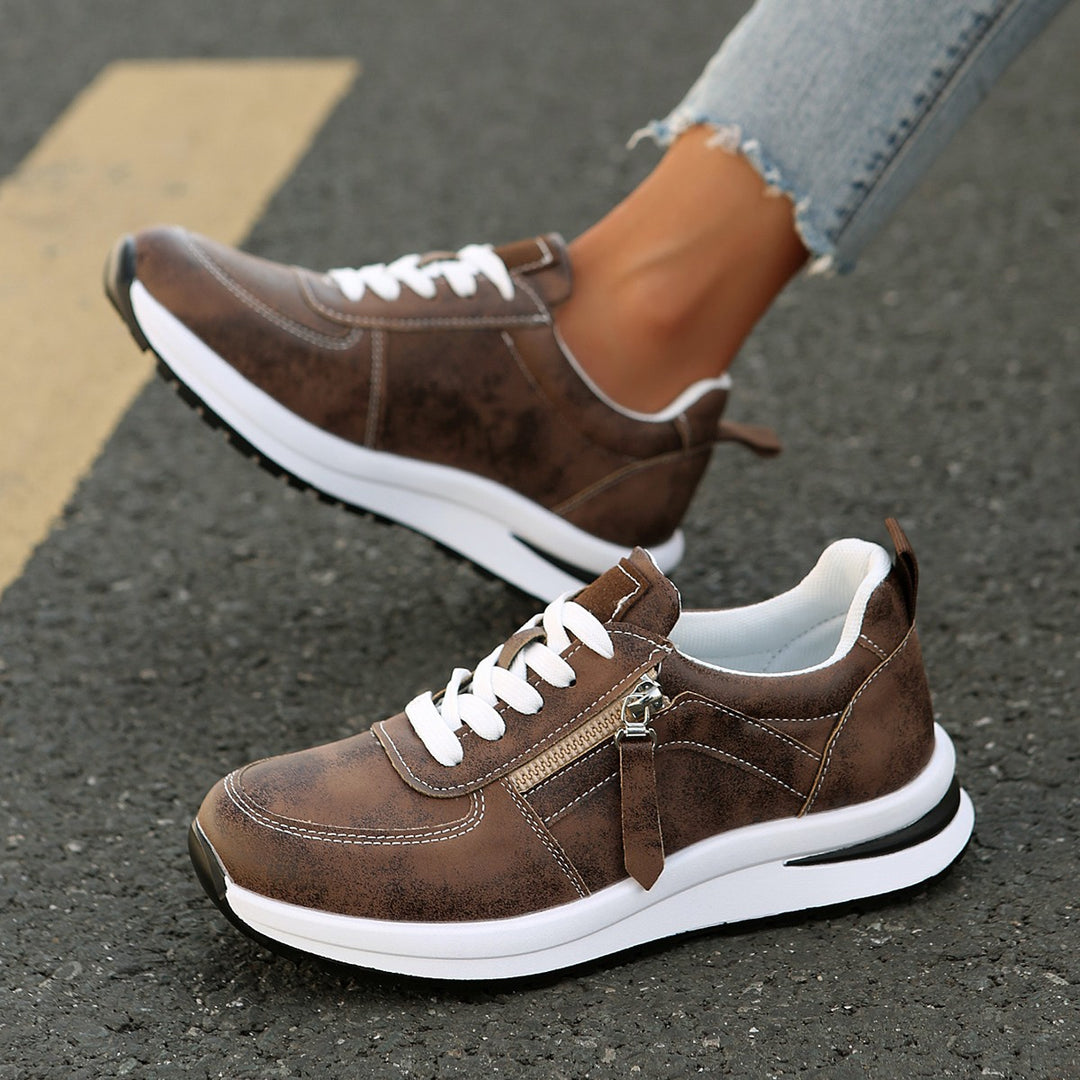 Damen  modische Plateausneaker mit seitlichem Reißverschluss und gepolsterter Komfortsohle EB