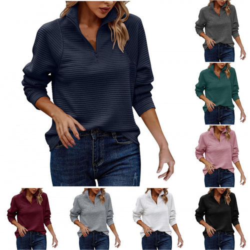 Damen kuscheliger Stepp-Pullover mit hohem Kragen und halbem Reißverschluss EB