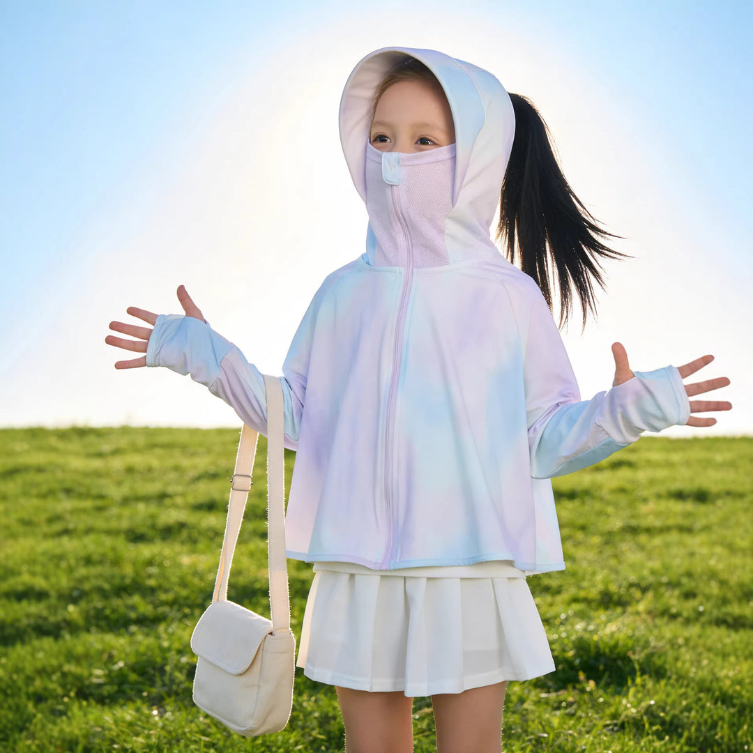 Damen nan leichte UV-Schutz Kapuzenjacke für Kinder mit atmungsaktivem Material und Reißverschluss  EB