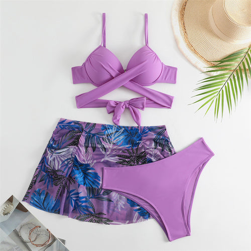 Damen Triangel-Bikini-Set mit hochwertigem Wickel-Oberteil und passendem Rock EB