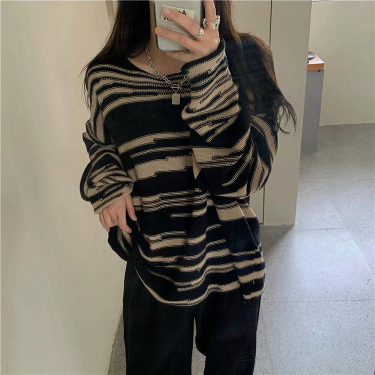Damen Strickpullover mit elegantem Streifenmuster und lässigem Schnitt EB