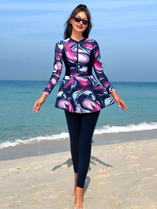 Damen modischer Beach-Surfanzug mit figurbetontem Rock EB