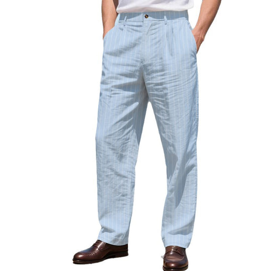 Herren nan elegante Nadelstreifen-Anzughose mit weitem Bein, Bügelfalte und hohem Bund EB