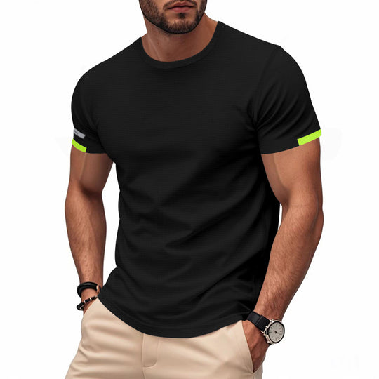 Herren nan athletisches Kurzarm Baumwolljersey T-Shirt mit Rundhalsausschnitt und reflektierenden Ärmeldetails EB