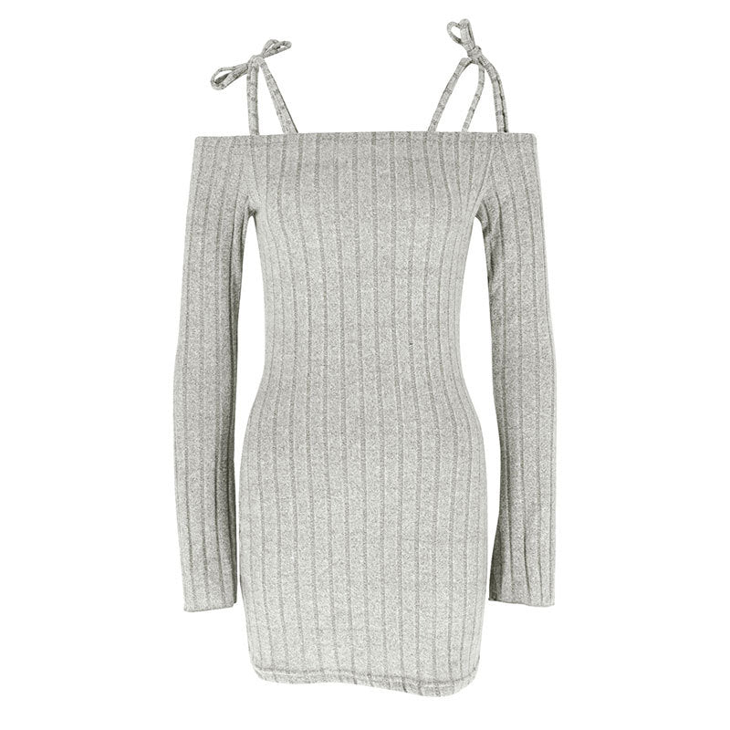Damen Off-Shoulder Minikleid mit Rüschendetails und feinem Rippstrick EB