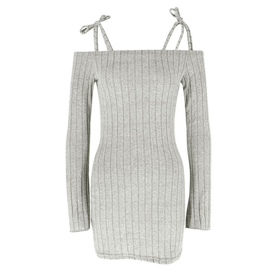 Damen Off-Shoulder Minikleid mit Rüschendetails und feinem Rippstrick EB