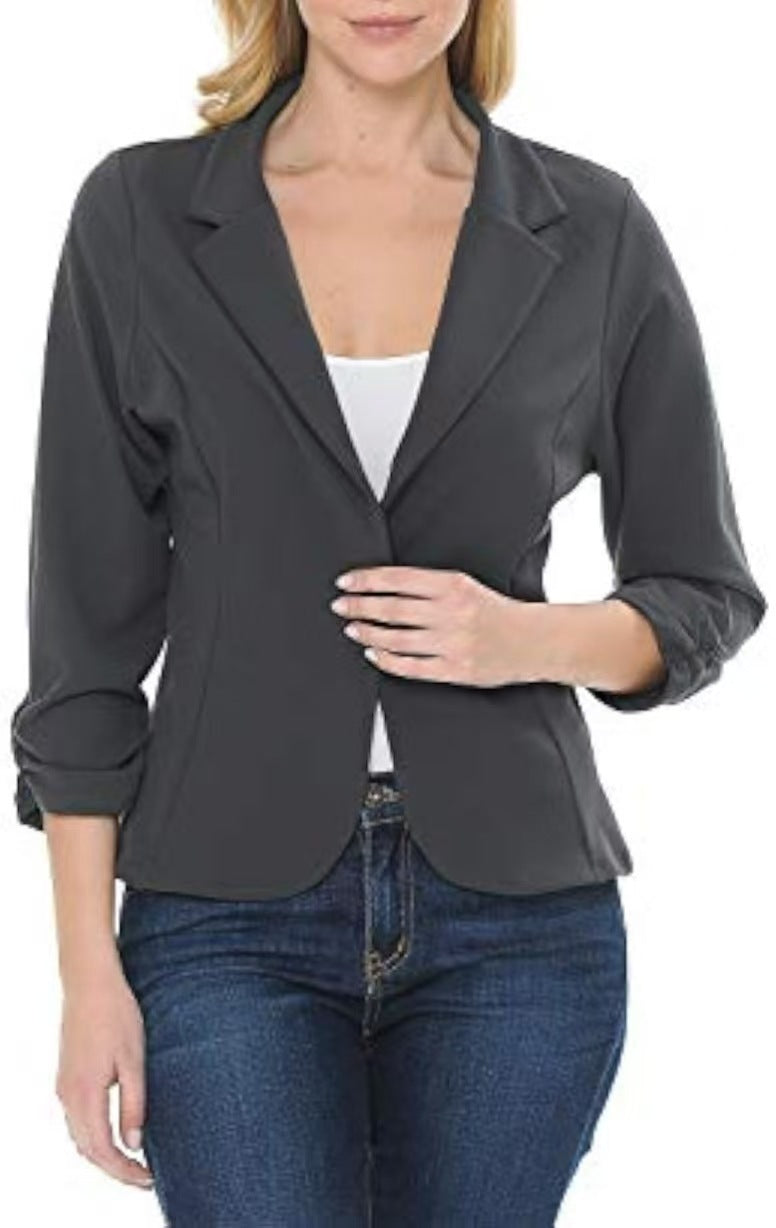Damen taillierter Jersey-Blazer mit Ein-Knopf-Verschluss und dreiviertelärmeln EB
