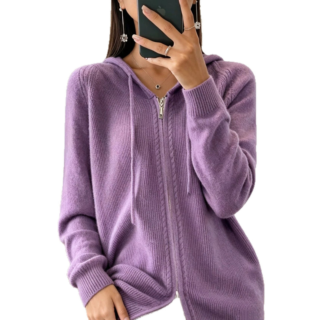 Damen Kapuzen-Cardigan mit Reißverschluss, feinem Feinstrick und gerippten Bündchen EB
