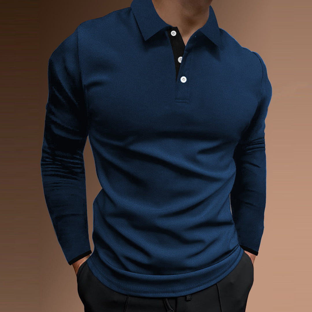 Herren elegantes Langarm-Polohemd mit strukturiertem Gewebe EB