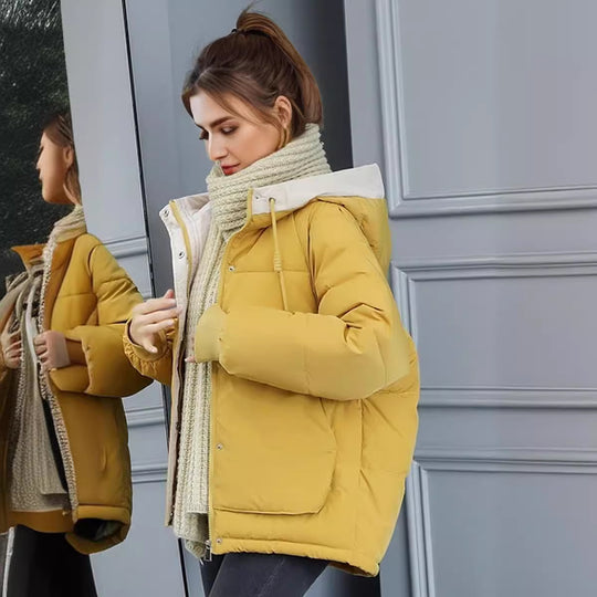 Damen modische Steppjacke mit abnehmbarer Kapuze und komfortabler Passform EB