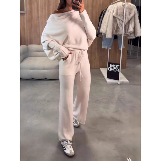 Damen bequeme Loungewear aus weichem Strickmaterial mit weitem Schnitt EB