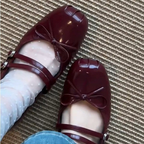 Damen elegante Ballerinas mit doppelt geschnalltem Riemchen und hübschem Schleifendetail EB