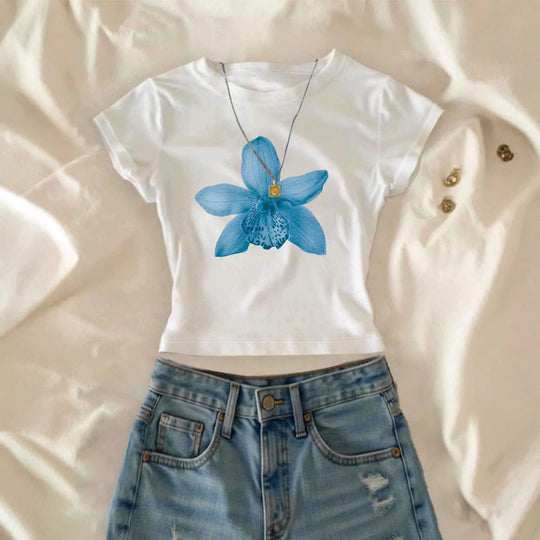 Damen Crop-T-Shirt mit floralem Druck und lässigem Schnitt EB