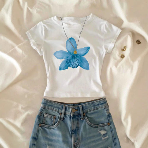 Damen Crop-T-Shirt mit floralem Druck und lässigem Schnitt EB