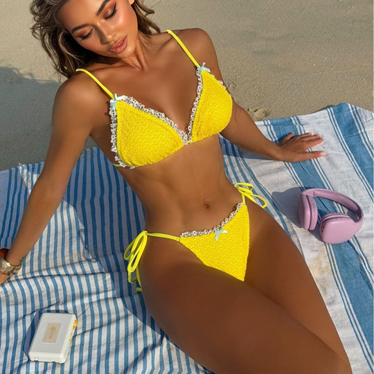 Damen gehäkelter Triangel-Bikini mit romantischen Spitzenakzenten EB