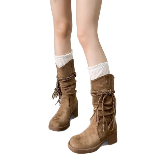Damen modische Stiefeletten aus weichem Wildleder mit geflochtenem Detail EB