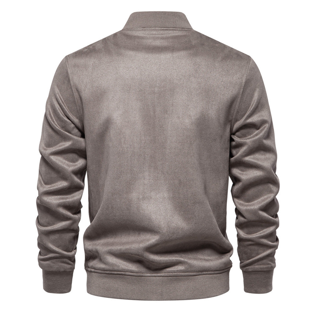 Herren nan Wildlederoptik-Collegejacke mit Druckknopfverschluss, Pattentaschen und geripptem Saum EB