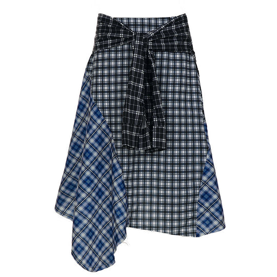 Damen asymmetrischer karierter Rock mit Bindegürtel EB