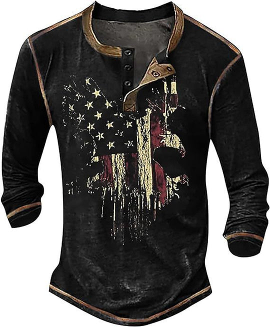 Herren Langarmshirt mit künstlerischem Grafikdruck und praktischem Knopfverschluss EB