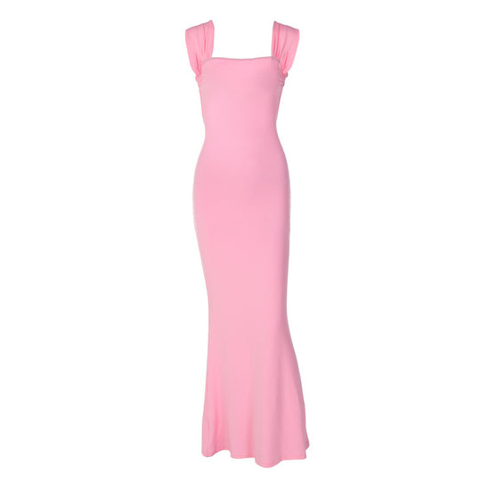 Damen Langärmliges Maxikleid mit schulterfreiem Design und Rüschendetails EB